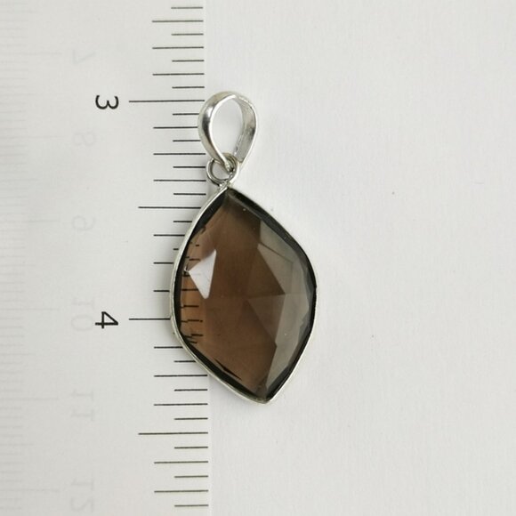 Sterling silver Navette Smokey Topaz Smoky Quartz pendant NEW - Picture 2 of 7